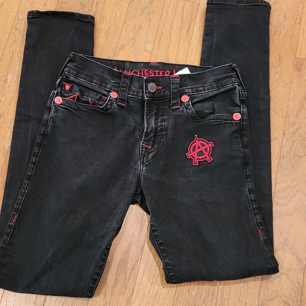 True Religion Black Jeans with Red Stitching‎